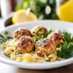 Greek Chicken Meatballs with Lemon Orzo Dish