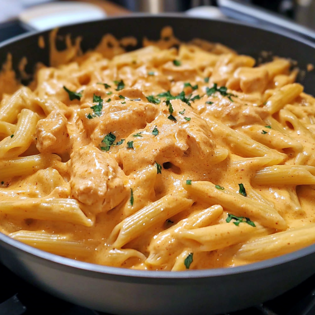 Recipe preparation for One-Pot Buffalo Ranch Chicken Penne