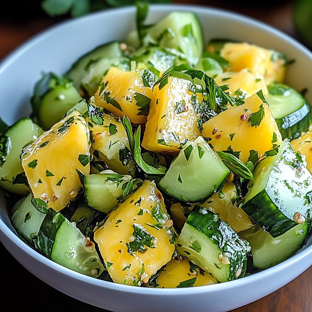 Recipe preparation for Refreshing Pineapple Cucumber Salad