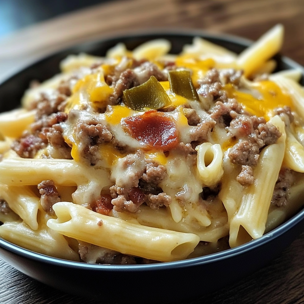 Recipe preparation for Loaded Bacon Cheeseburger Pasta