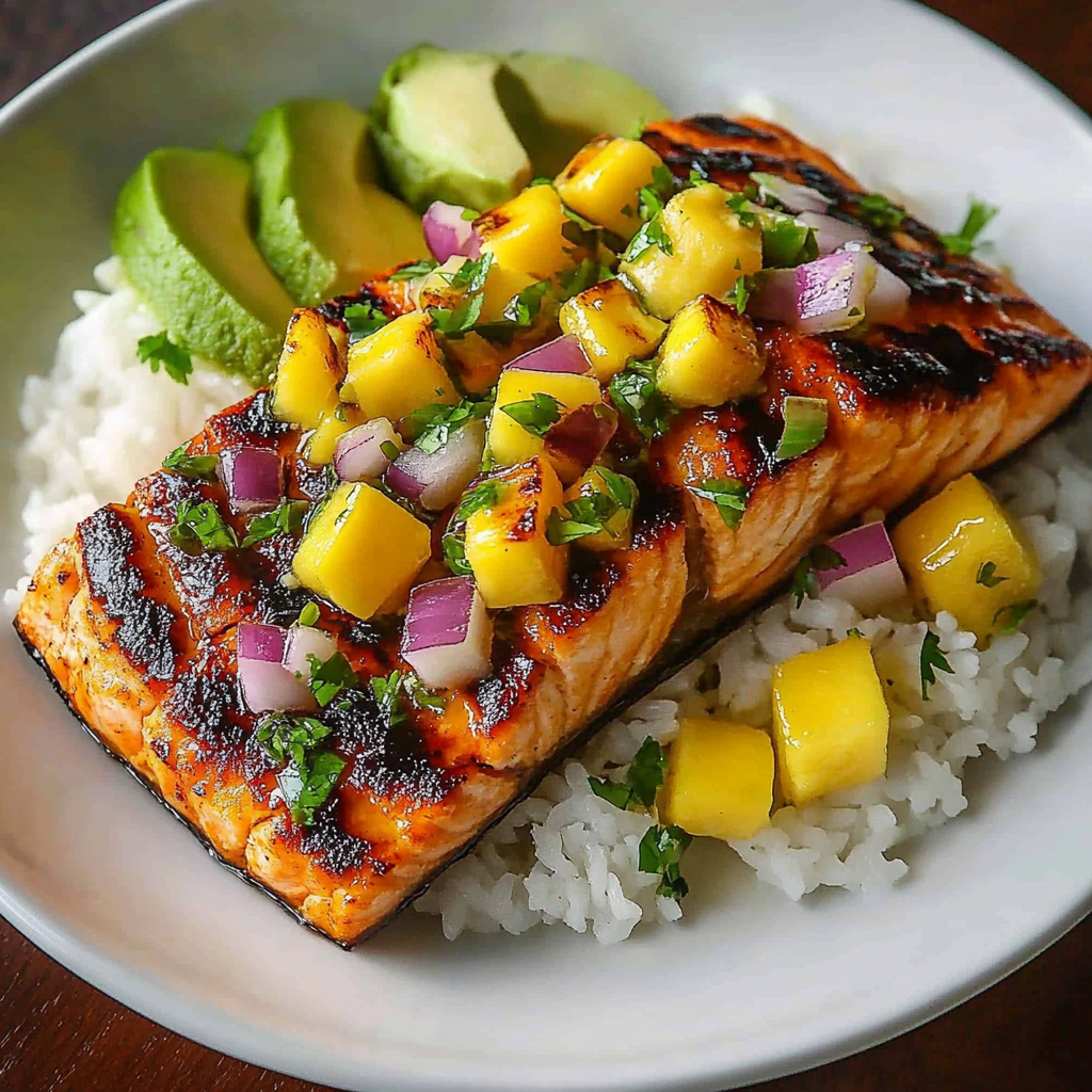 Recipe preparation for Grilled Salmon Mango Salsa