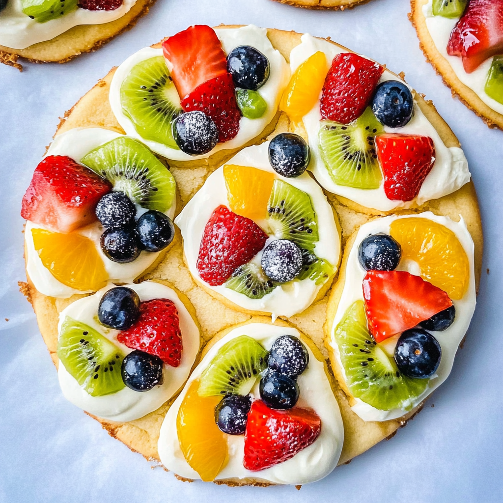 Recipe preparation for Sugar Cookie Fruit Pizza