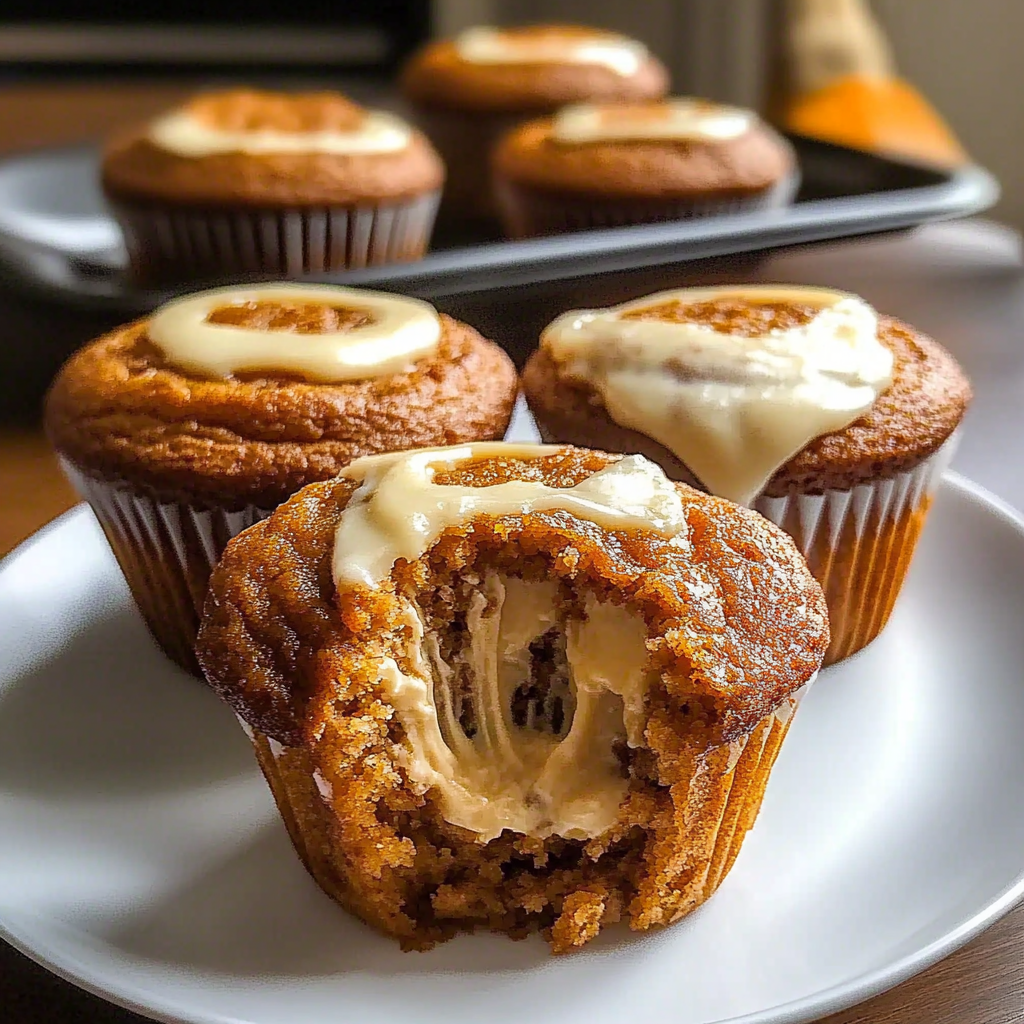 Recipe preparation for Pumpkin Cream Cheese Muffins