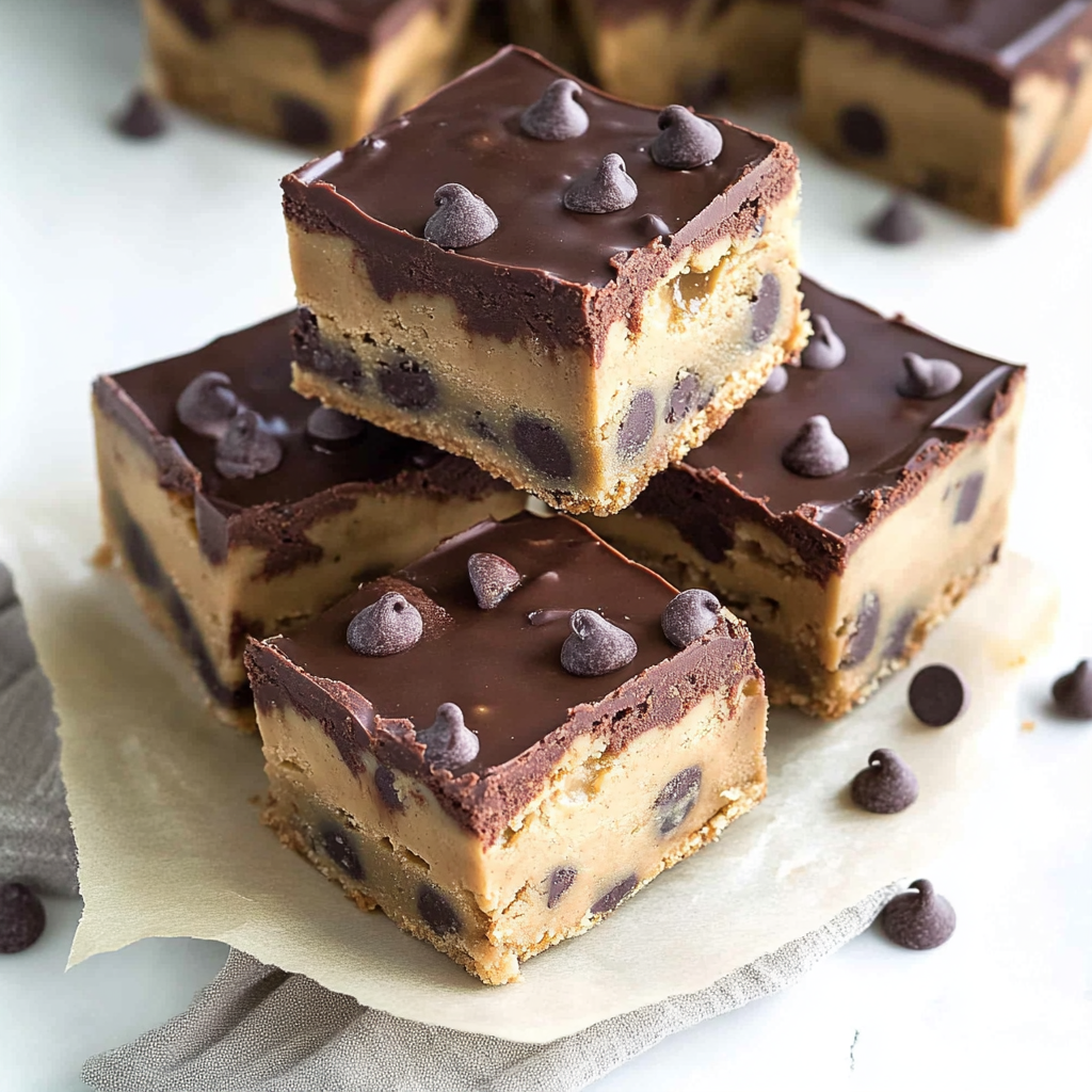 Recipe preparation for No Bake Peanut Butter Chocolate Chip Cookie Dough Bars