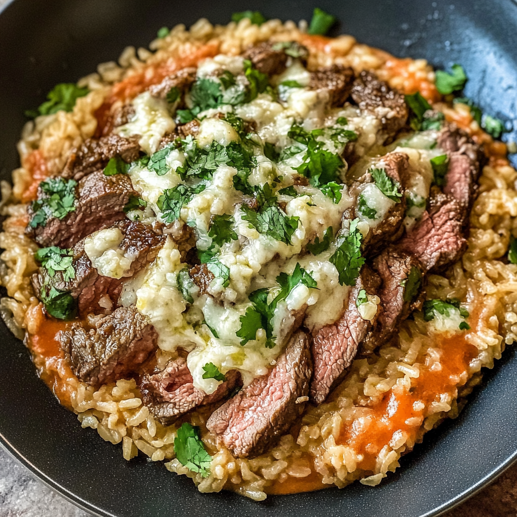 Recipe preparation for Steak and Queso Rice