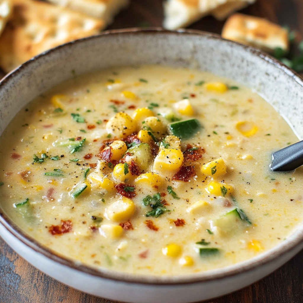 Recipe preparation for Summer Fresh Corn and Zucchini Chowder