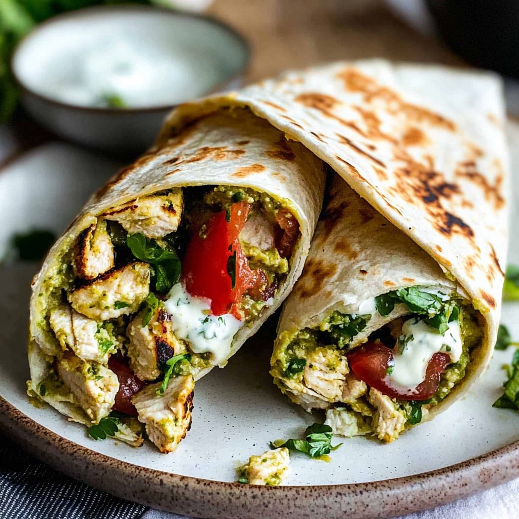 Recipe preparation for Bruschetta Chicken Pesto Wraps