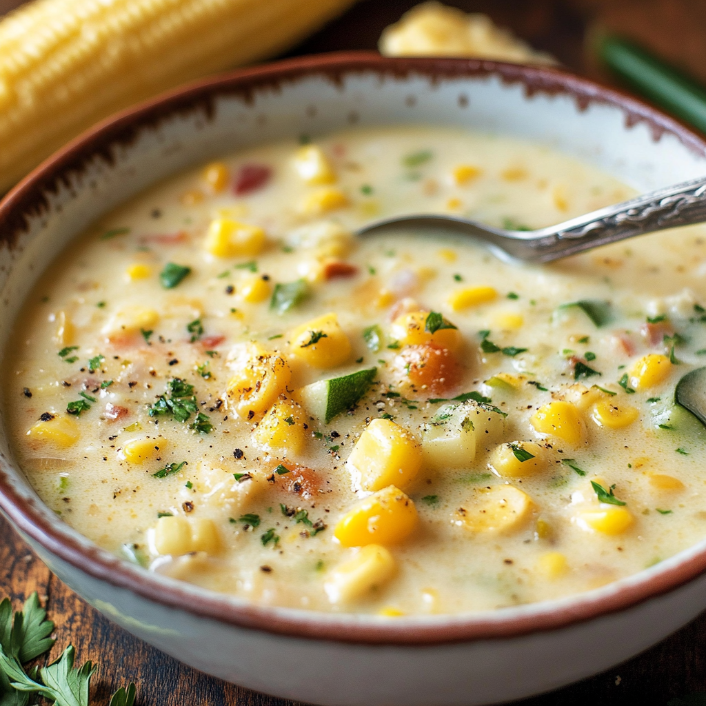 Recipe preparation for Summer Fresh Corn and Zucchini Chowder