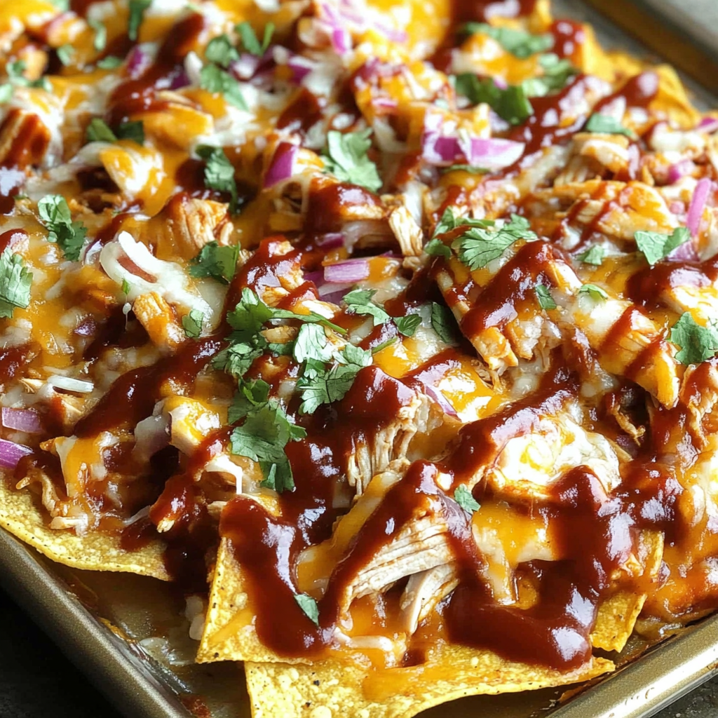 Recipe preparation for Sheet Pan BBQ Chicken Nachos