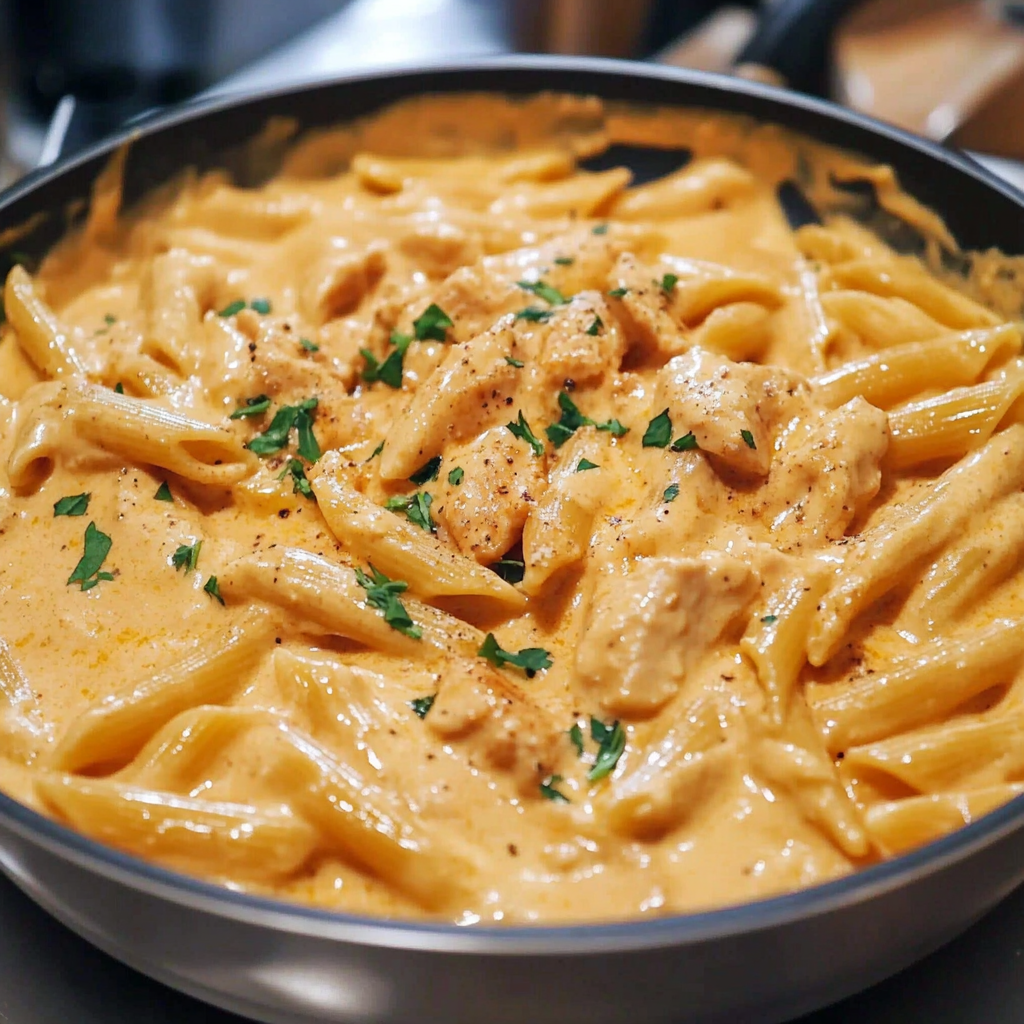 Recipe preparation for One-Pot Buffalo Ranch Chicken Penne