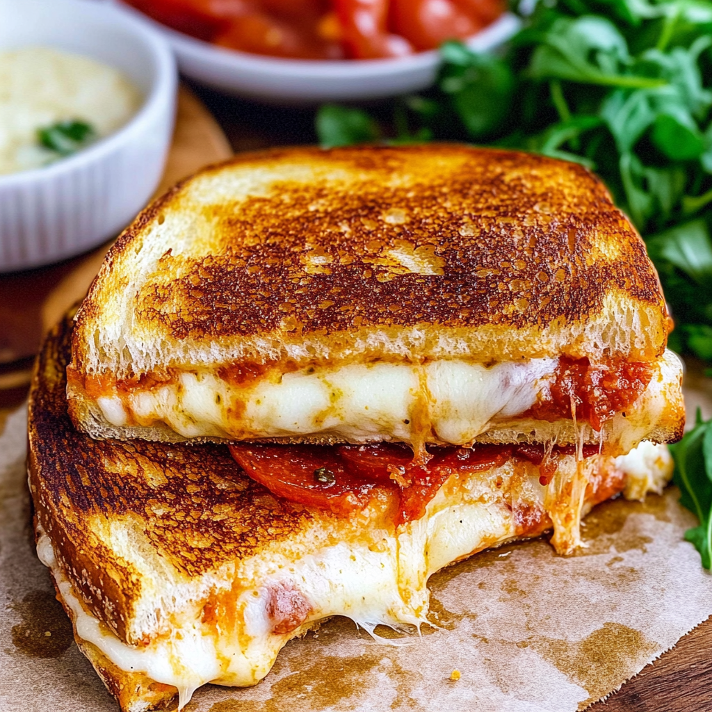 Recipe preparation for Garlic Parmesan Pizza Grilled Cheese