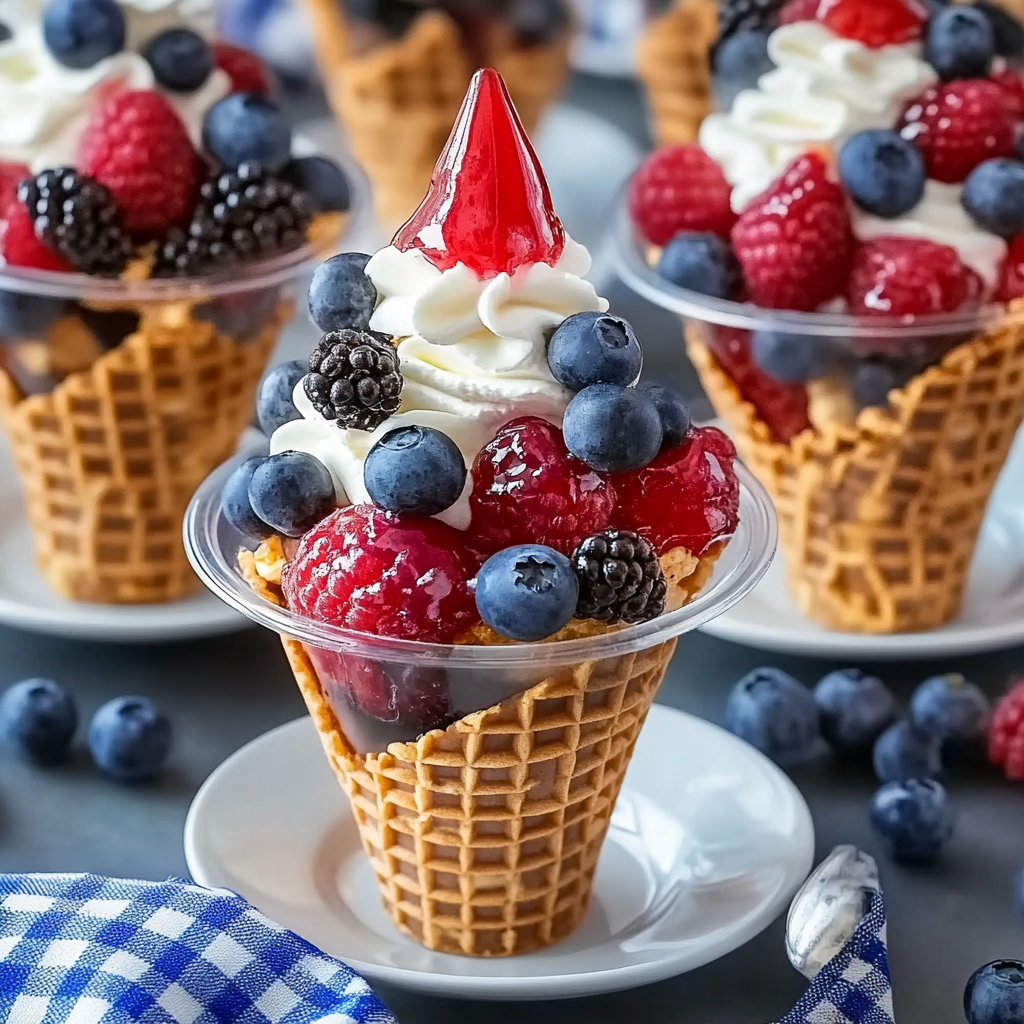 Recipe preparation for Patriotic Fruit Cones