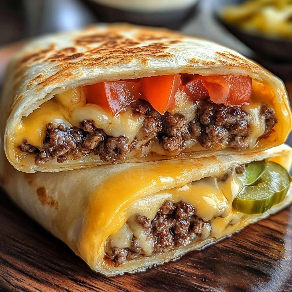 Recipe preparation for Easy Air Fryer Cheeseburger Wraps