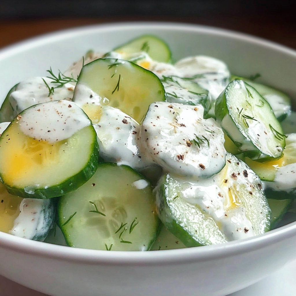 Recipe preparation for Creamy Cucumber Salad