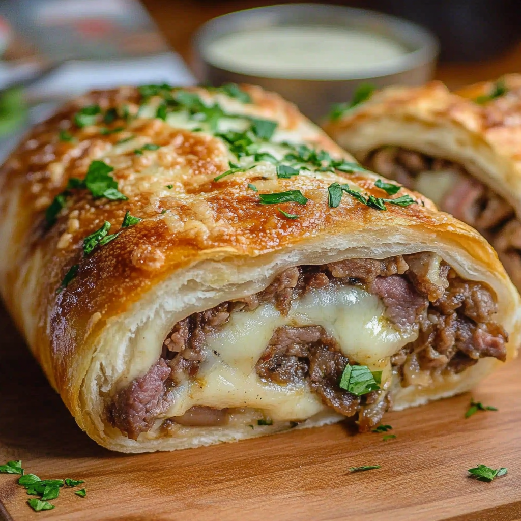 Recipe preparation for Philly Cheesesteak Stromboli