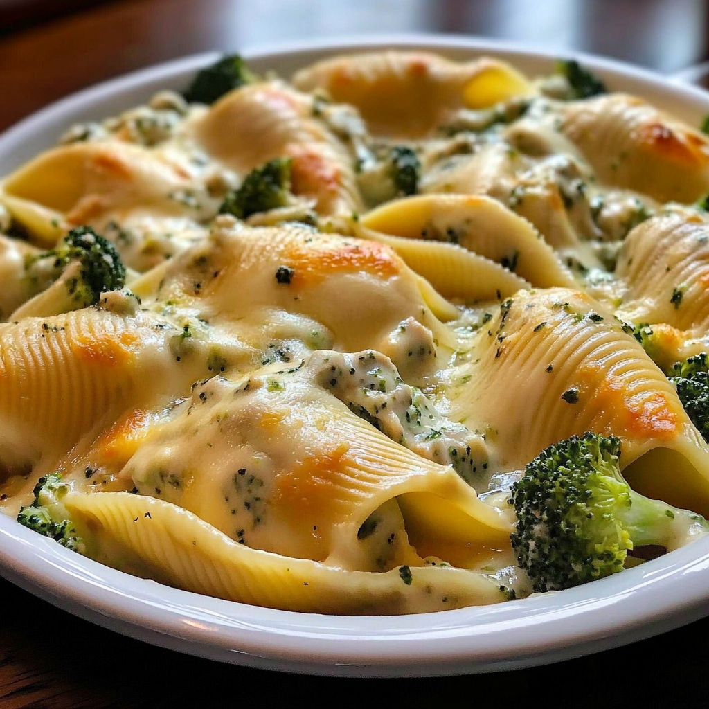 Recipe preparation for Cheesy Chicken & Broccoli Stuffed Shells