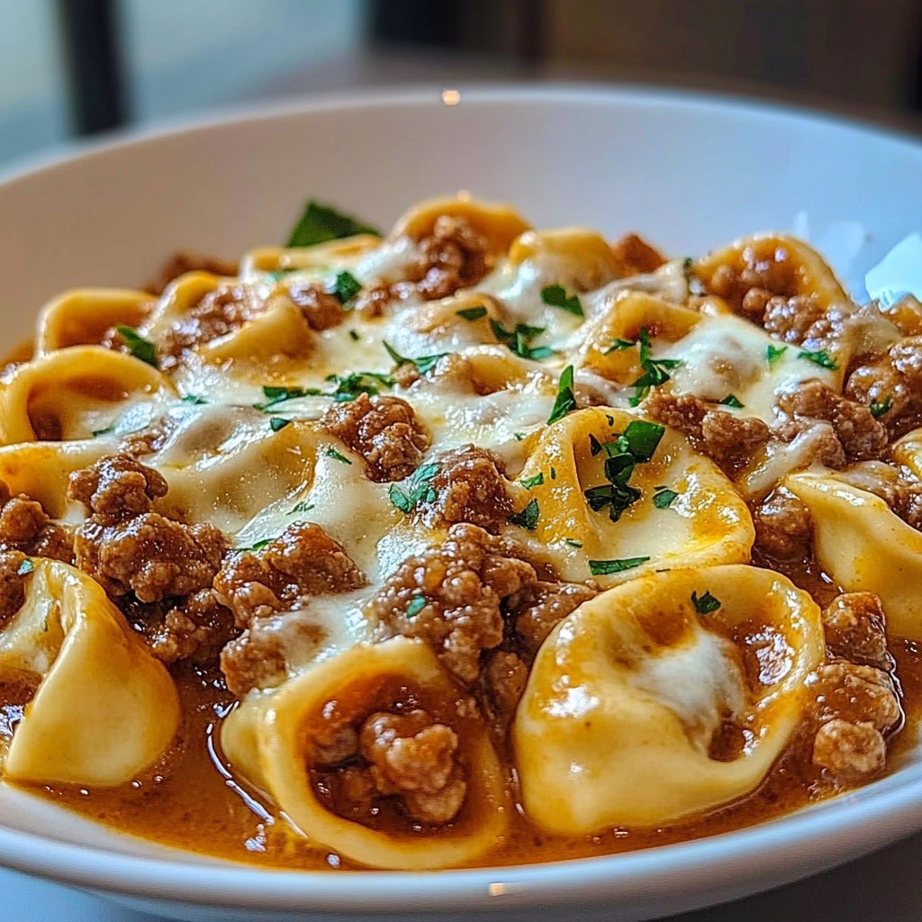 Recipe preparation for Beefy Tortellini Bake