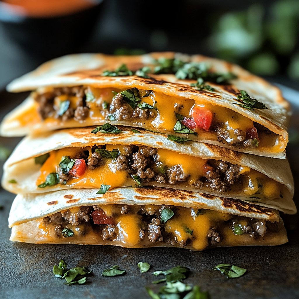 Recipe preparation for Cheeseburger Quesadillas in Minutes