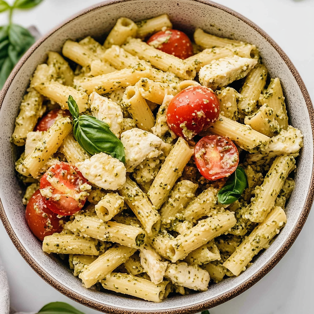 Recipe preparation for Chicken Pesto Pasta Salad