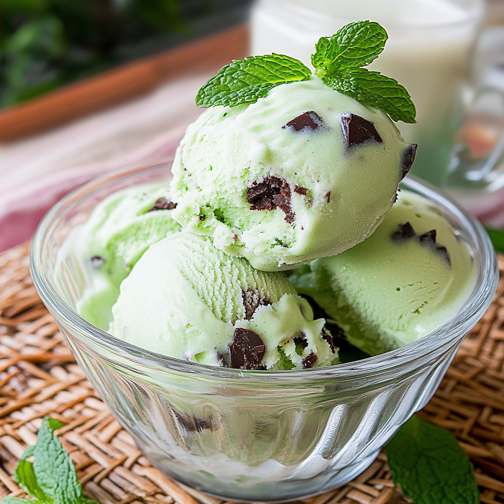 Recipe preparation for Mint Chocolate Chip Ice Cream