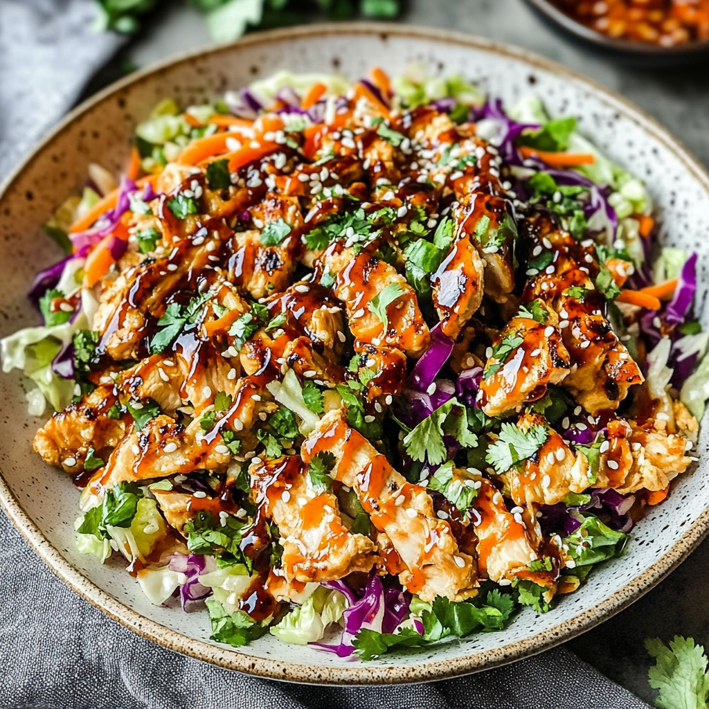 Recipe preparation for Sesame Chicken Cabbage Crunch Salad