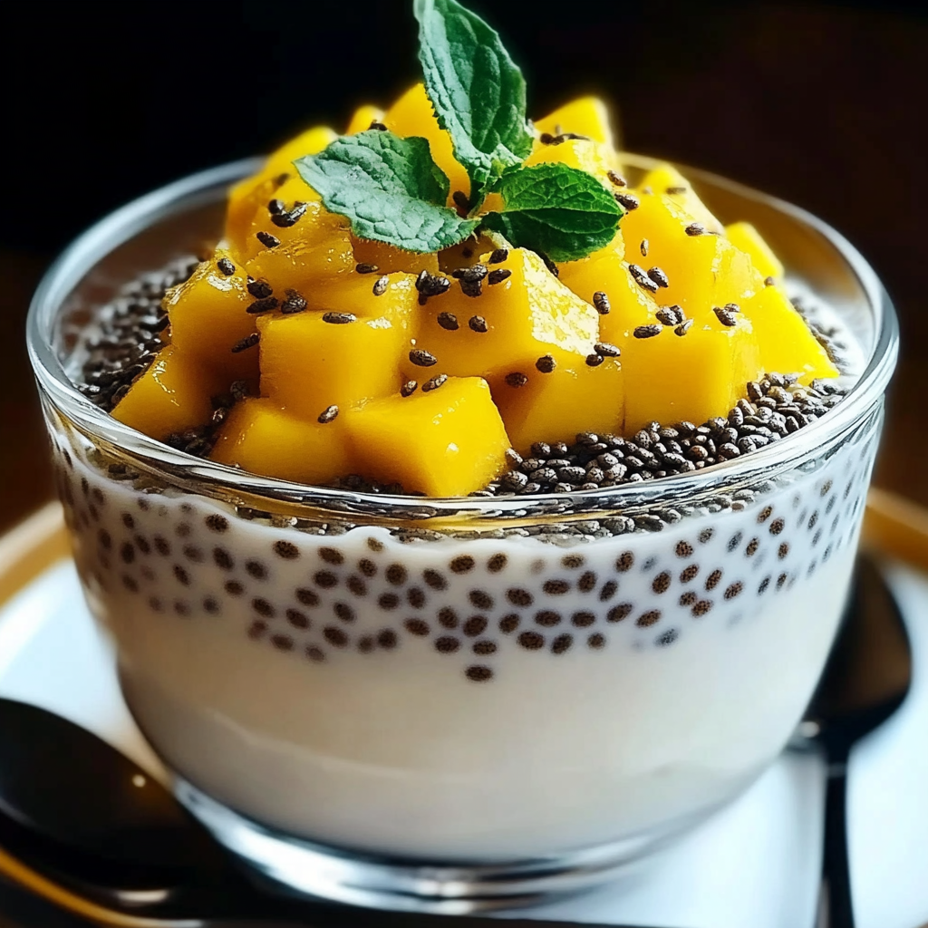 Recipe preparation for Chia Seed Pudding with Coconut Milk and Mango Recipe