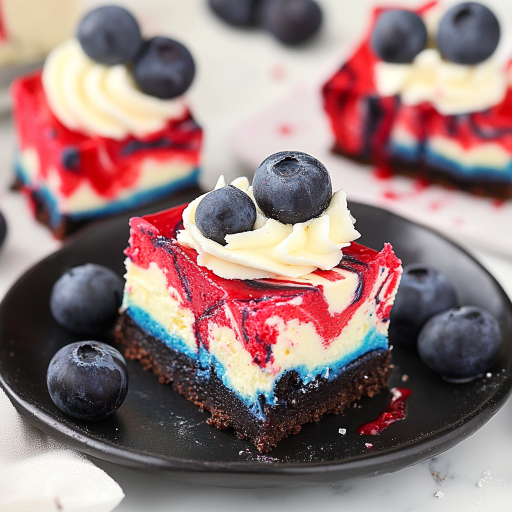 Recipe preparation for Red, White & Blue Cheesecake Swirled Bars