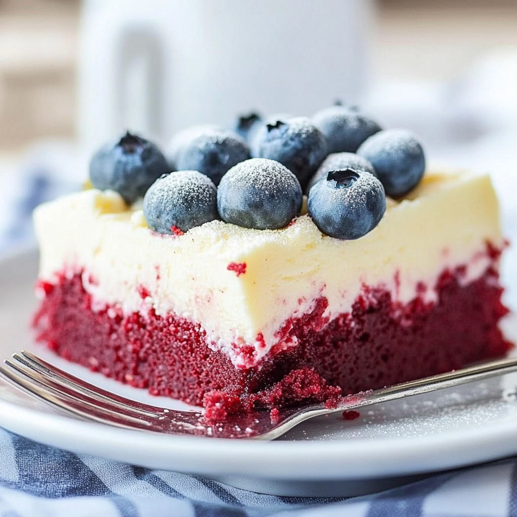 Recipe preparation for Fourth of July Red Velvet Cheesecake Bars