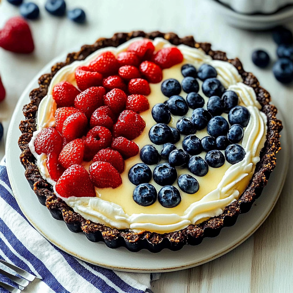 Recipe preparation for Oreo Cookie Crust Flag Pie