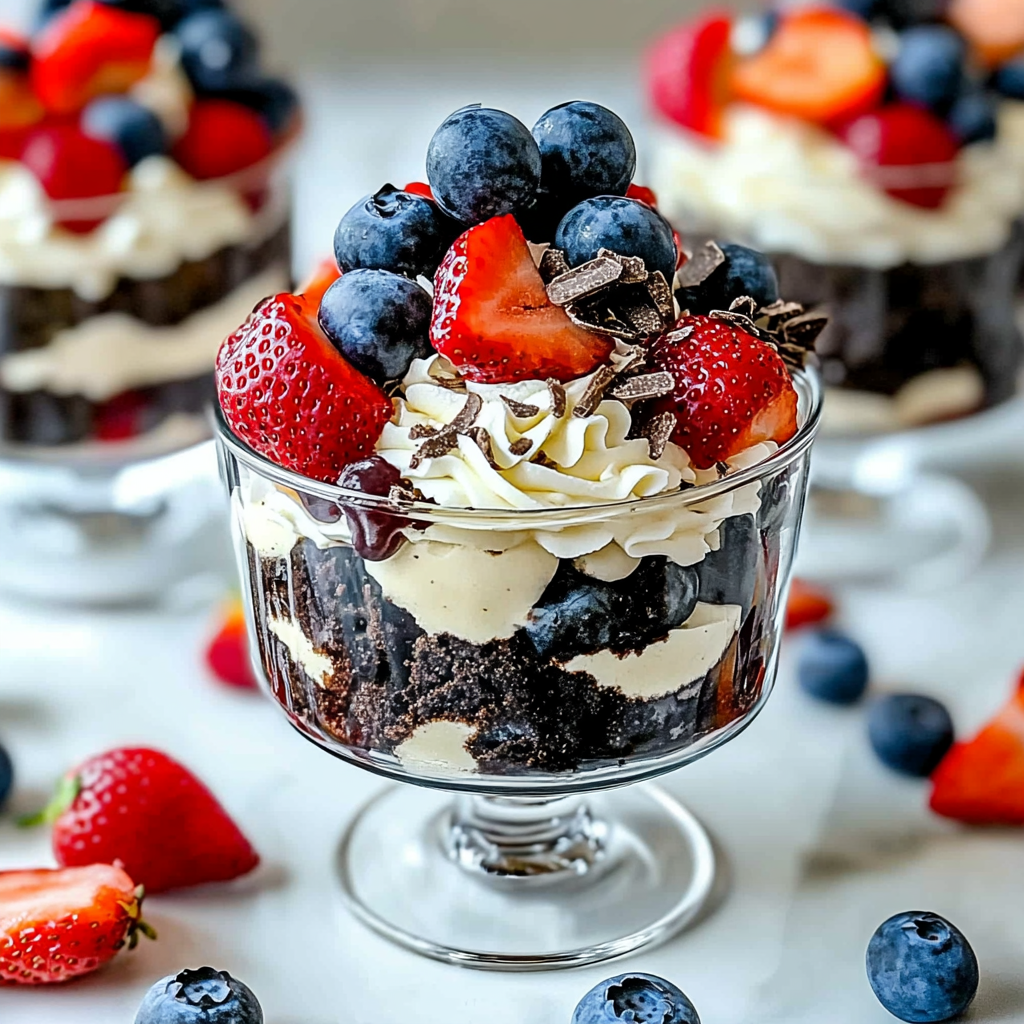 Recipe preparation for Oreo Trifle with Blueberries and Strawberries