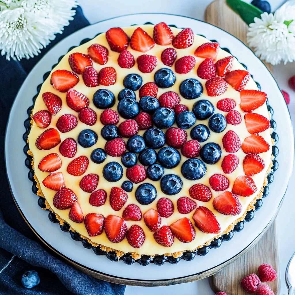 Recipe preparation for Red, White, and Blue Fruit Pizza