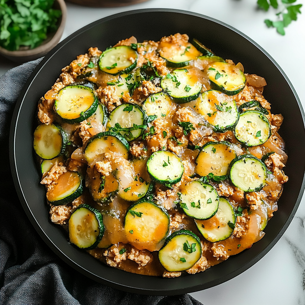 Recipe preparation for Ground Turkey and Zucchini Skillet