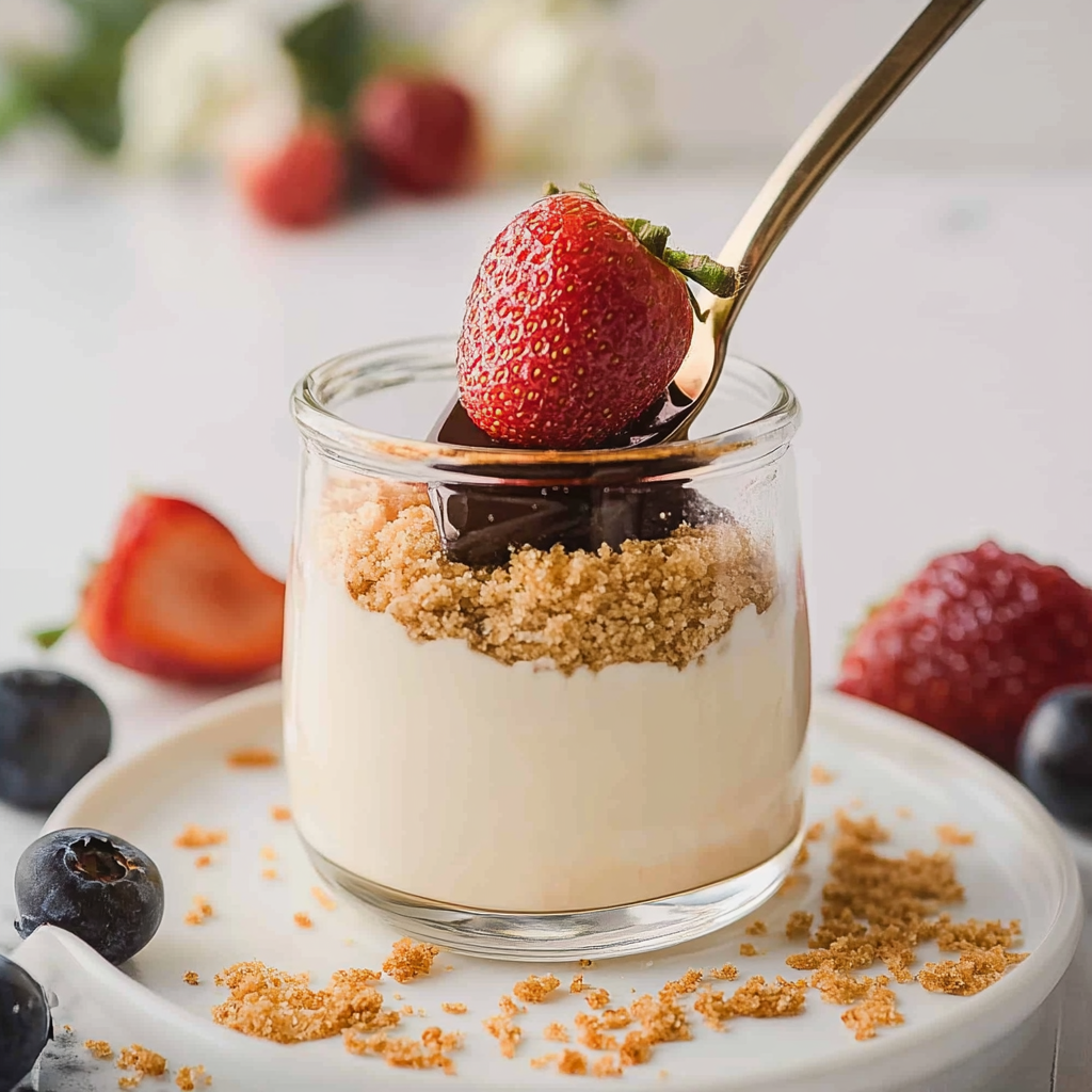 Recipe preparation for No-Bake Cheesecake Greek Yogurt Cups