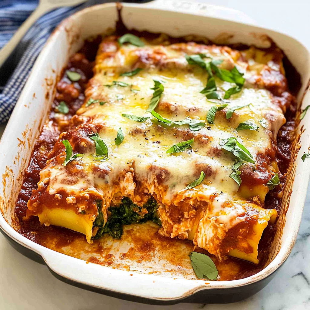 Recipe preparation for Spinach Ricotta Cannelloni