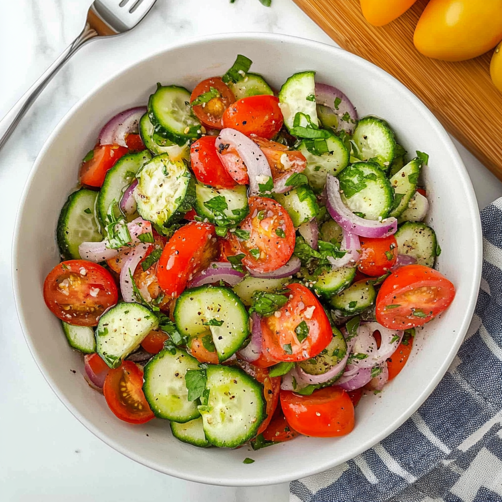Recipe preparation for Cucumber Tomato Salad