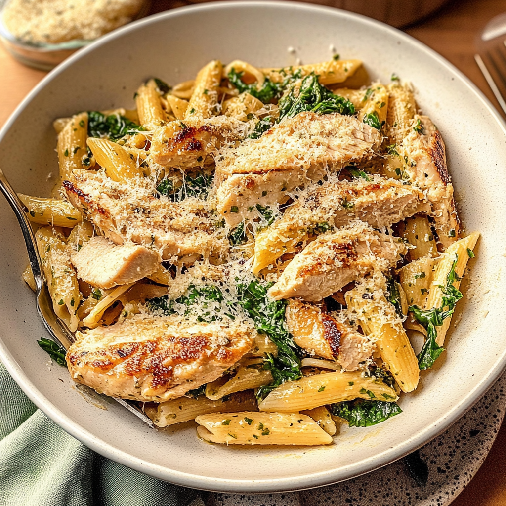 Recipe preparation for Creamy Garlic Parmesan Chicken Pasta