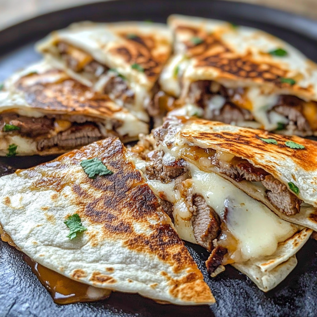 Recipe preparation for Steak Cheese Quesadillas on Blackstone