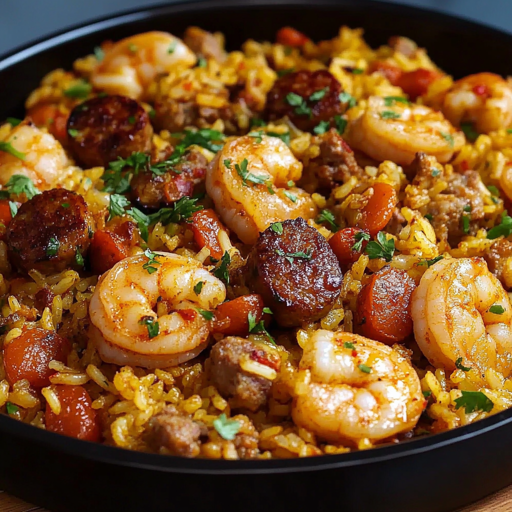 Recipe preparation for Shrimp Sausage Dirty Rice