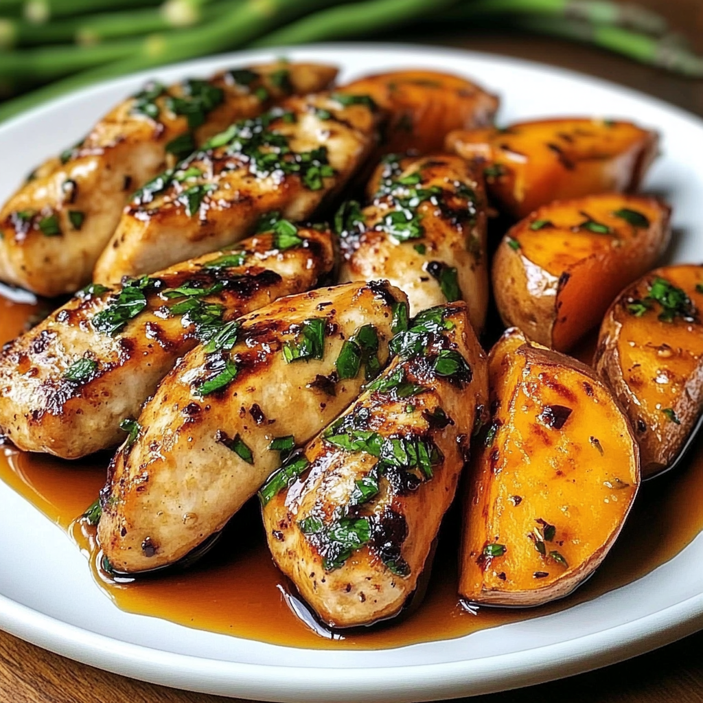 Recipe preparation for Honey Garlic Chicken Sweet Potatoes