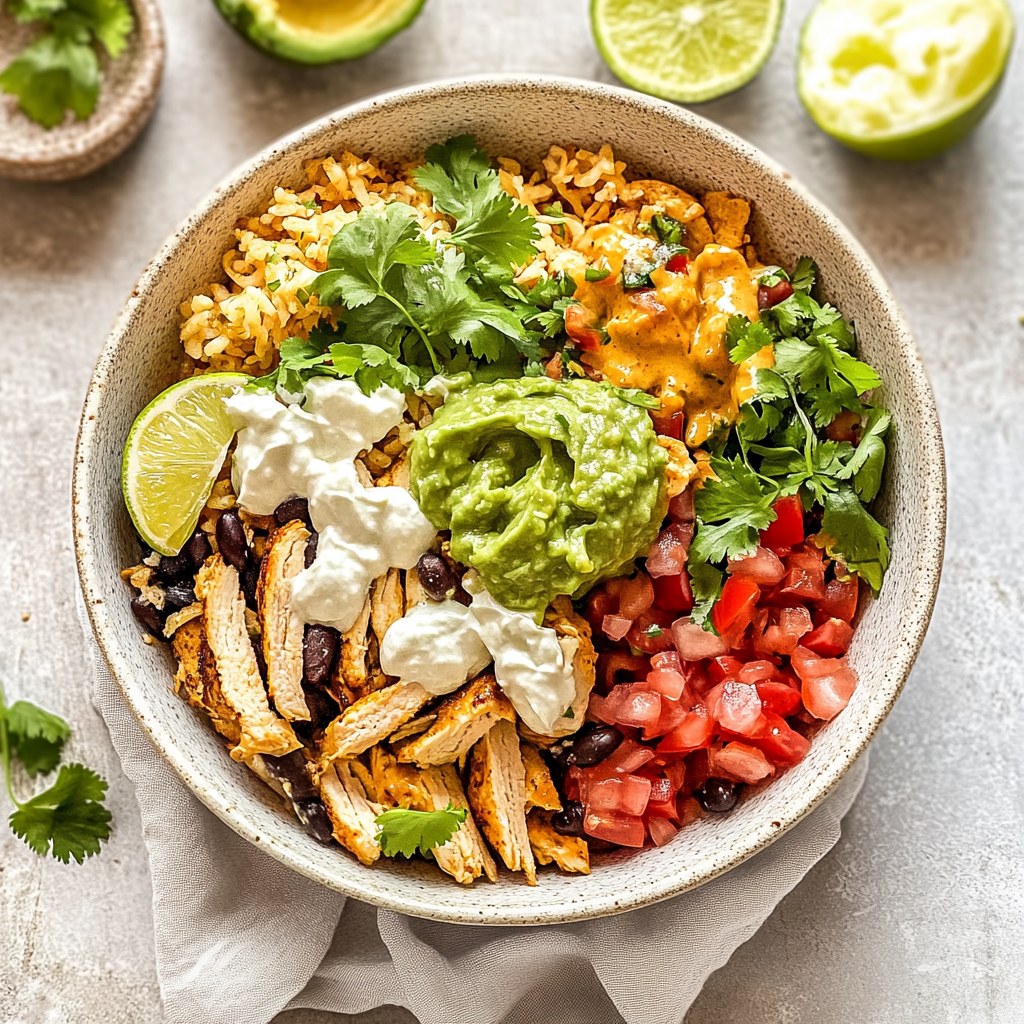 Recipe preparation for Chicken Burrito Bowl with Guac & Lime