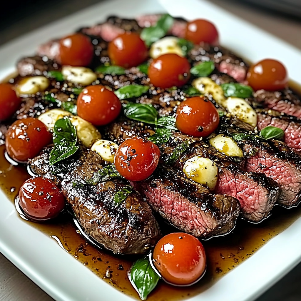 Recipe preparation for Balsamic Caprese Grilled Steak
