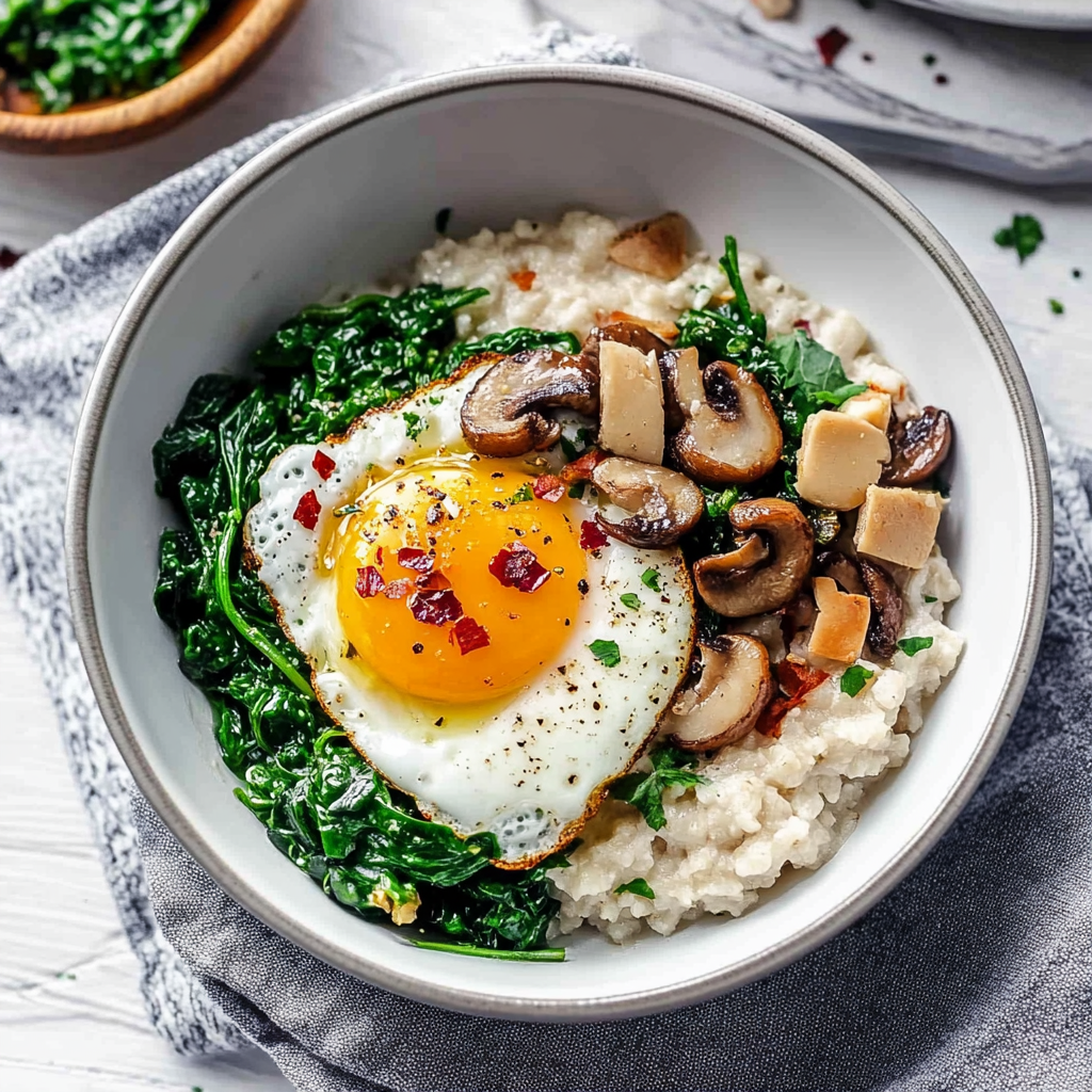 Recipe preparation for Savory Oatmeal with Egg