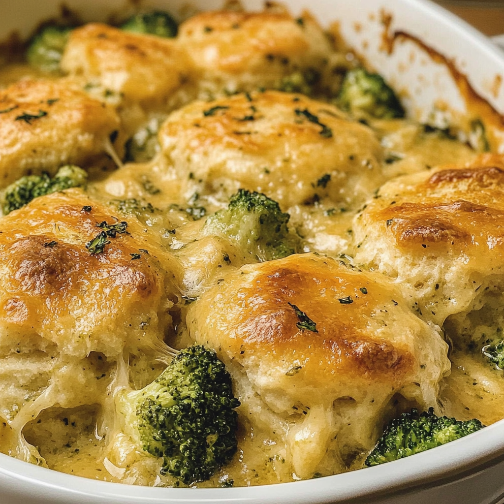 Recipe preparation for Broccoli Cheddar Biscuit Casserole