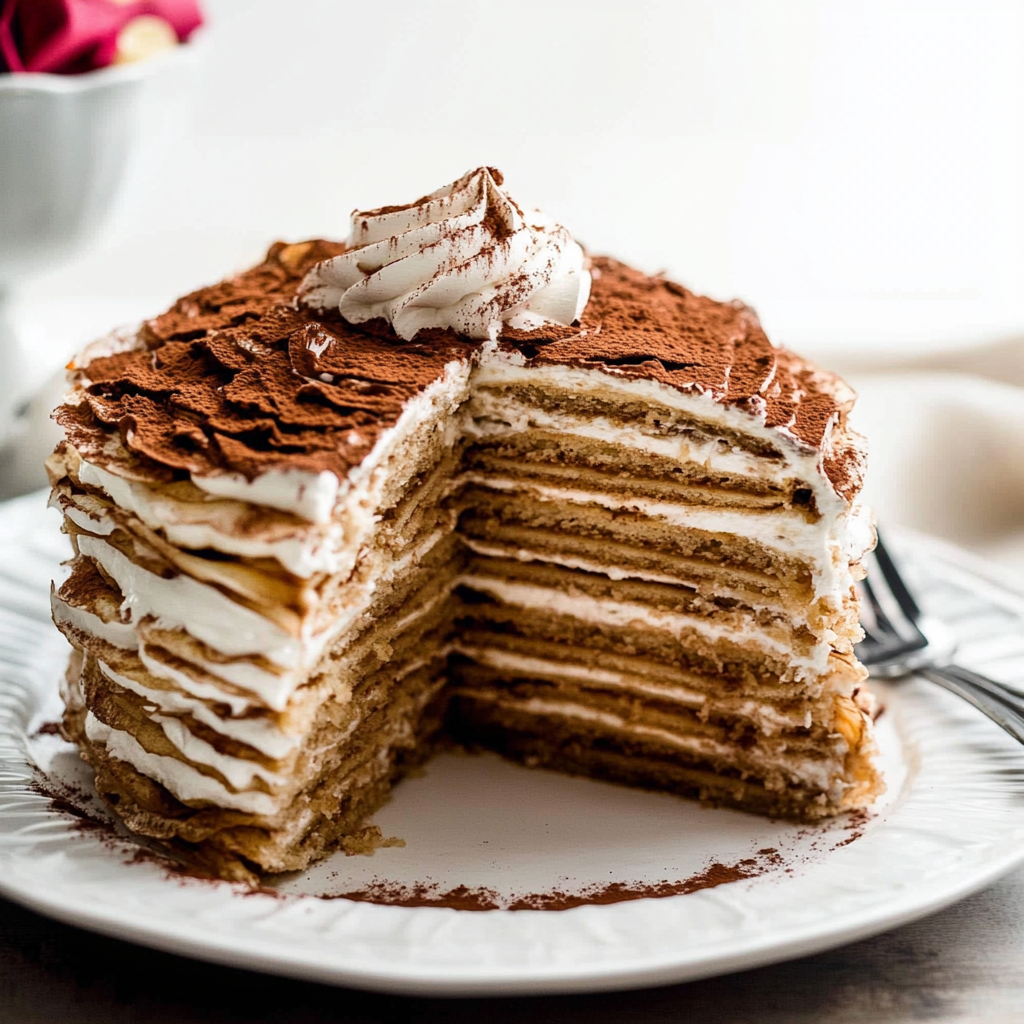 Recipe preparation for Tiramisu Crepe Cake