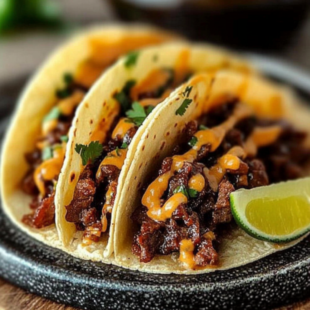 Recipe preparation for Garlic Butter Honey BBQ Beef Tacos