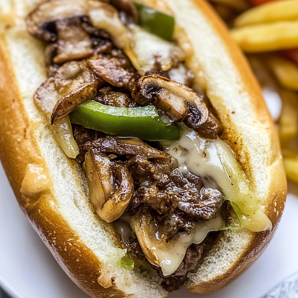 Recipe preparation for Delicious Philly Cheesesteak with Mushrooms