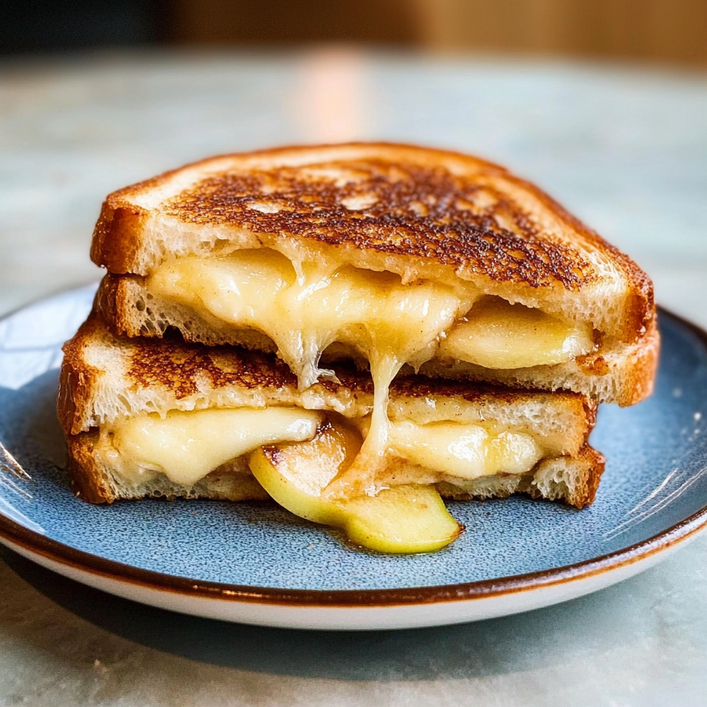 Recipe preparation for Cinnamon Sugar Brie and Apple Grilled Cheese
