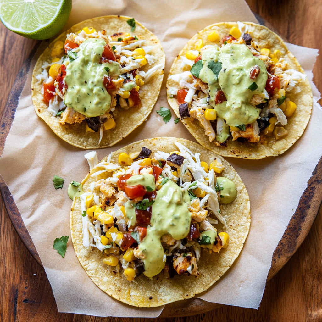 Recipe preparation for Street Corn Chicken Tostadas