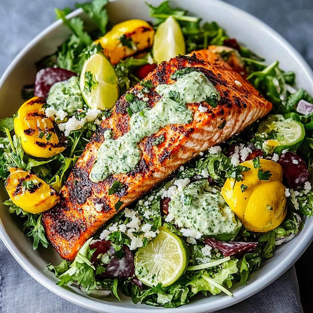 Recipe preparation for Grilled Salmon Cilantro Lime Salad