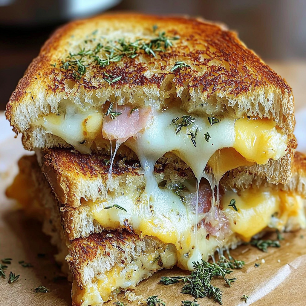 Recipe preparation for Cheese Crusted Hawaiian Grilled Cheese